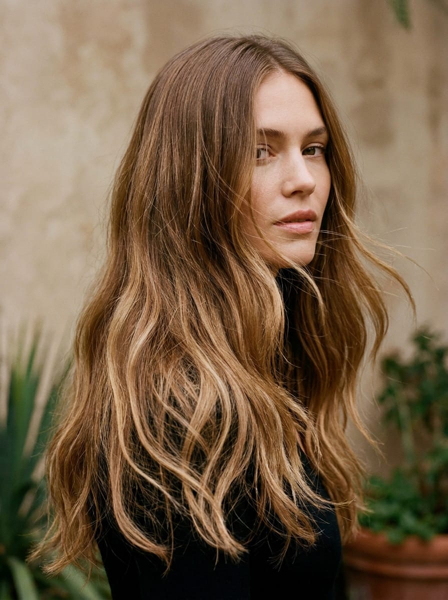 Karamellblondes Balayage auf hellbraunem Haar - Blondes Balayage